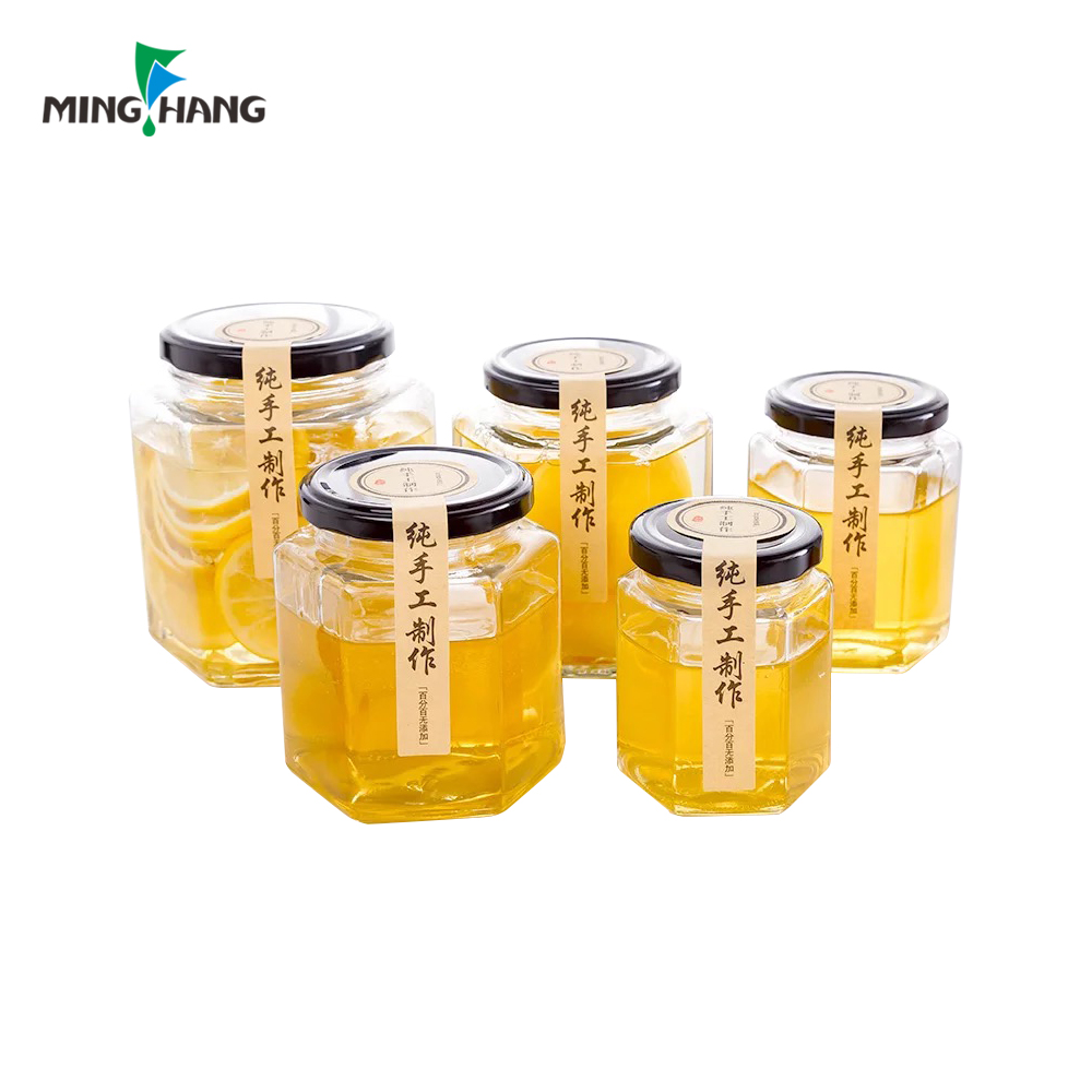 500ml cheap clear hexagonal glass utility food storage jar mini octagon queenline comb honey jar