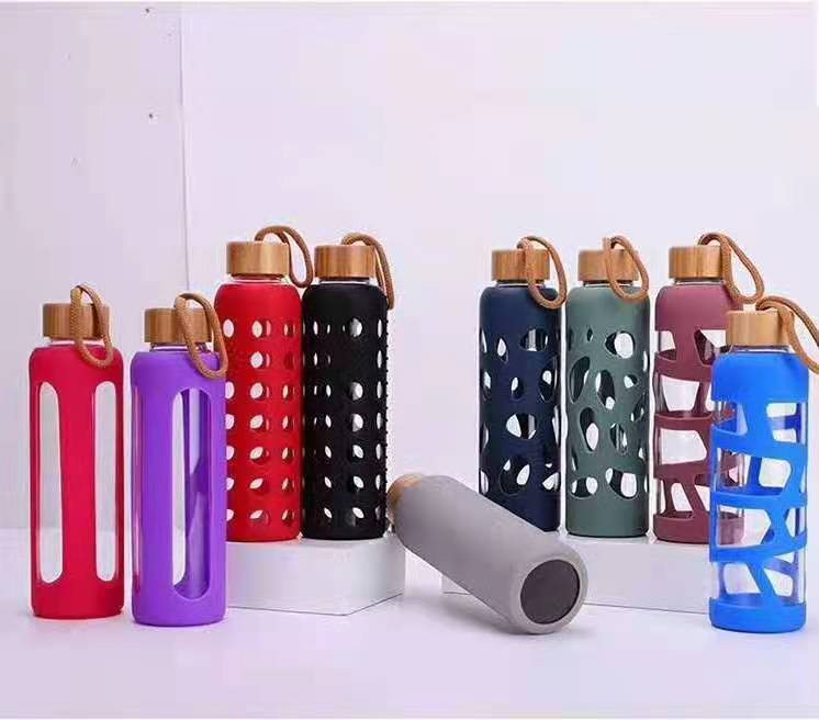 500ml clear borosilicate glass water bottle wide mouth jar lid anti slip silicone sleeve juice beverage storage 5 pack set