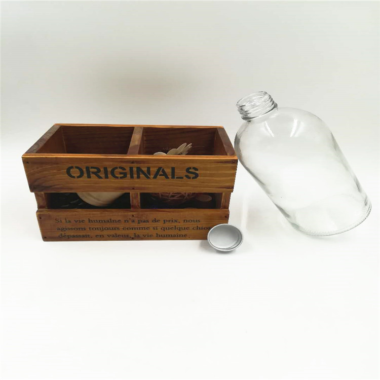 500ml clear essential oil Boston round glass bottle empty medicine glass bottle with airtight stainless steel lid