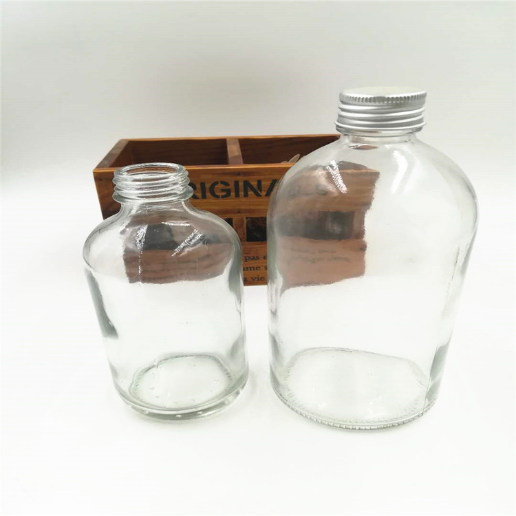 500ml clear essential oil Boston round glass bottle empty medicine glass bottle with airtight stainless steel lid