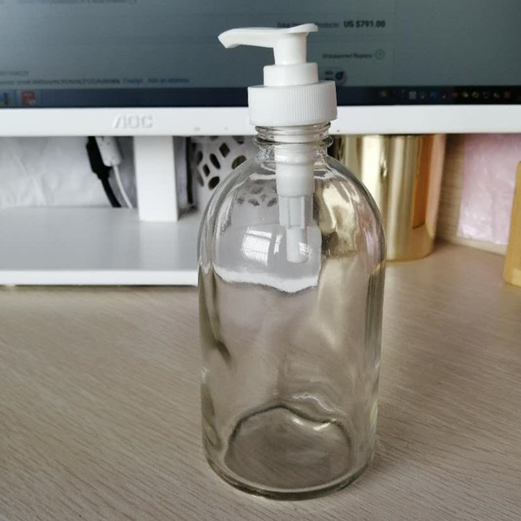500ml clear essential oil shampoo boston glass bottle soap dispenser skin lotion bottle with spray screw cap or dipper pump 8oz