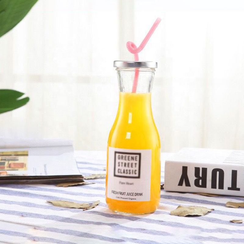 500ml clear glass juice bottle glass milk bottle with metal lid beverage bottle