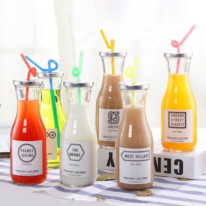 500ml clear glass juice bottle glass milk bottle with metal lid beverage bottle