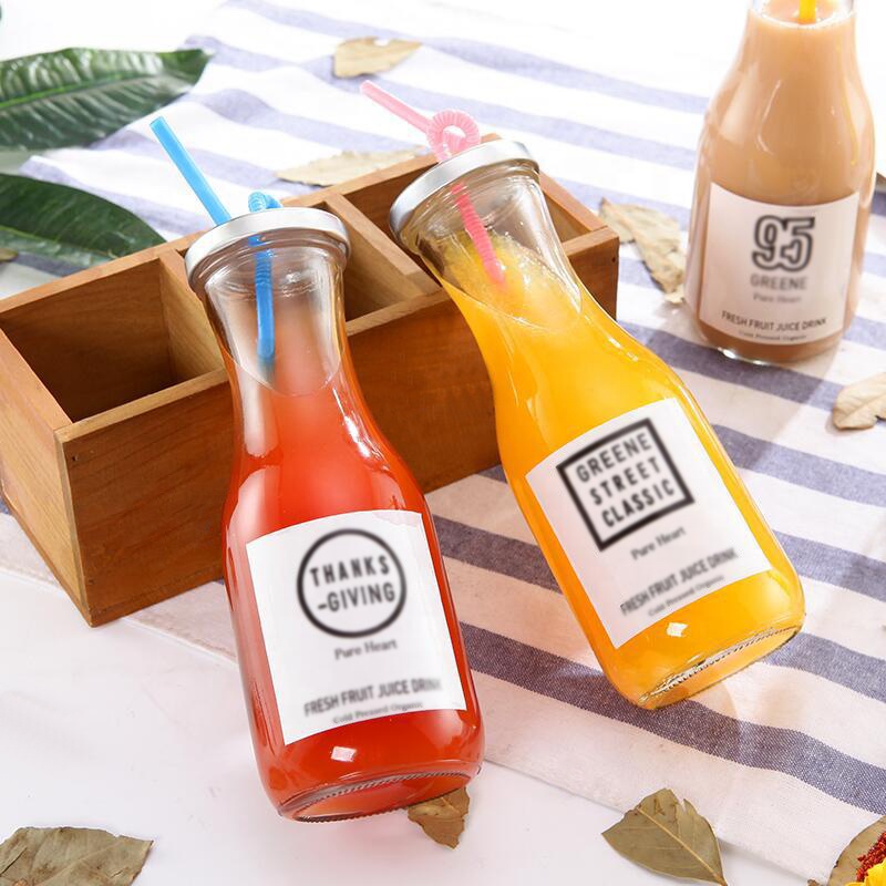 500ml clear glass juice bottle glass milk bottle with metal lid beverage bottle