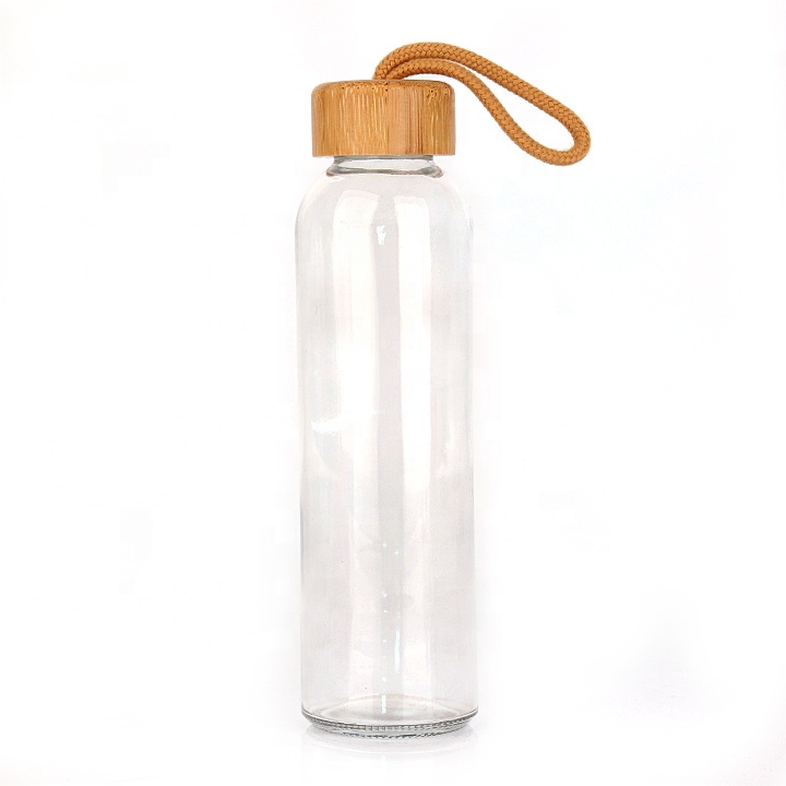 500ml cylinder glass water bottle with bamboo lid
