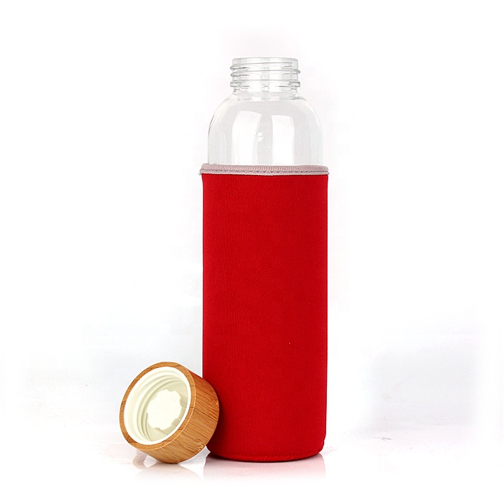 500ml cylinder glass water bottle with bamboo lid