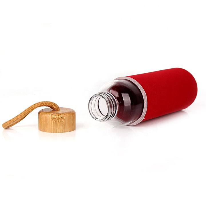 500ml cylinder glass water bottle with bamboo lid