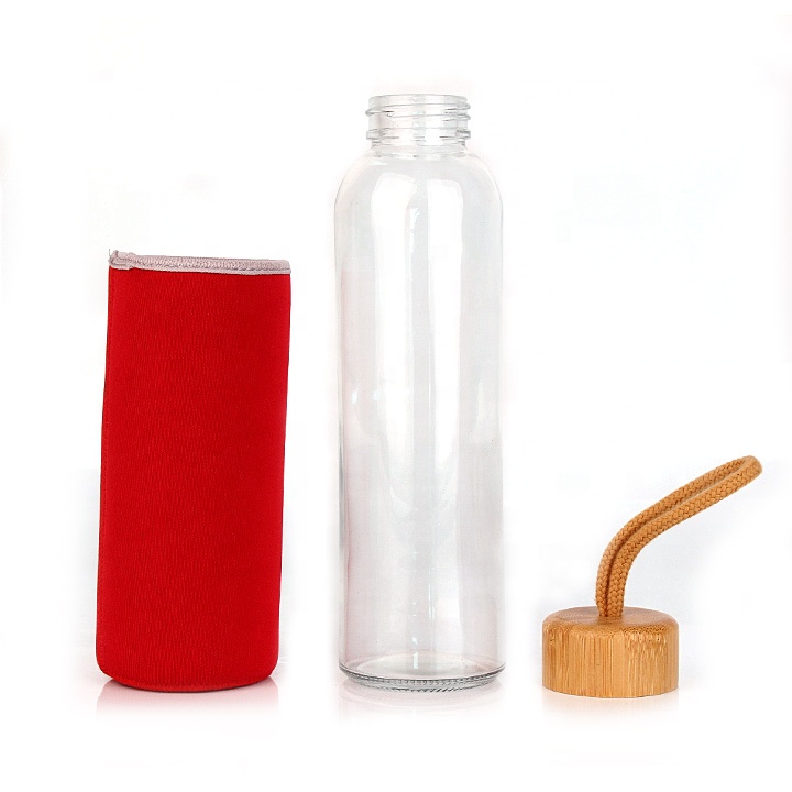 500ml cylinder glass water bottle with bamboo lid