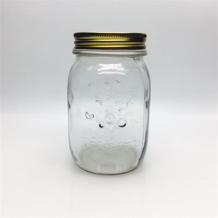 500ml embossed mason jar with 70mm metal lid hot pepper jars wholesale