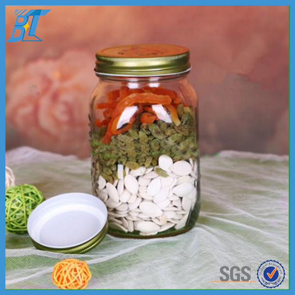 500ml embossed mason jar with 70mm metal lid hot pepper jars wholesale