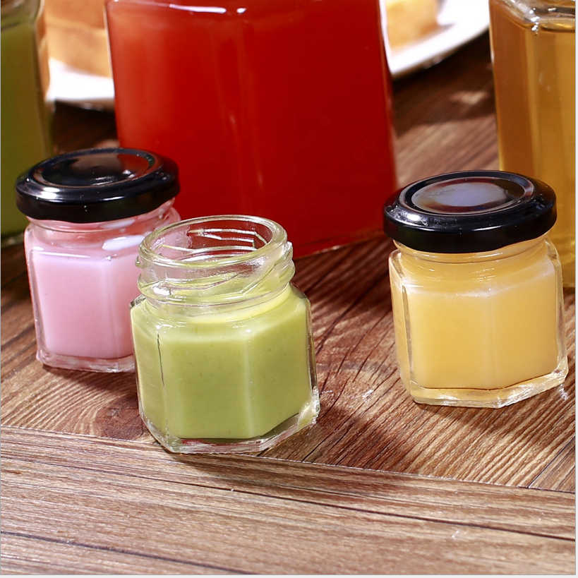 500ml hexagonal glass pickle bottle jam honey jar lead-free hexagonal bottle with metal lid