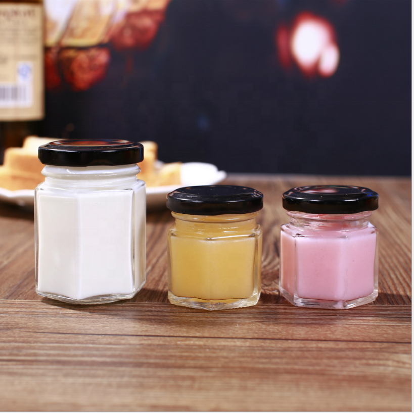 500ml hexagonal glass pickle bottle jam honey jar lead-free hexagonal bottle with metal lid