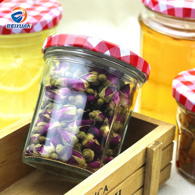 500ml hexagonal glass pickle bottle jam honey jar lead-free hexagonal bottle with metal lid