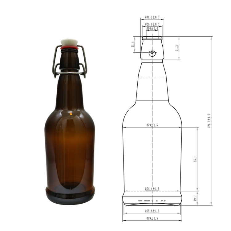 500ml high quality amber glass beer bottle with swing top cap CY-087