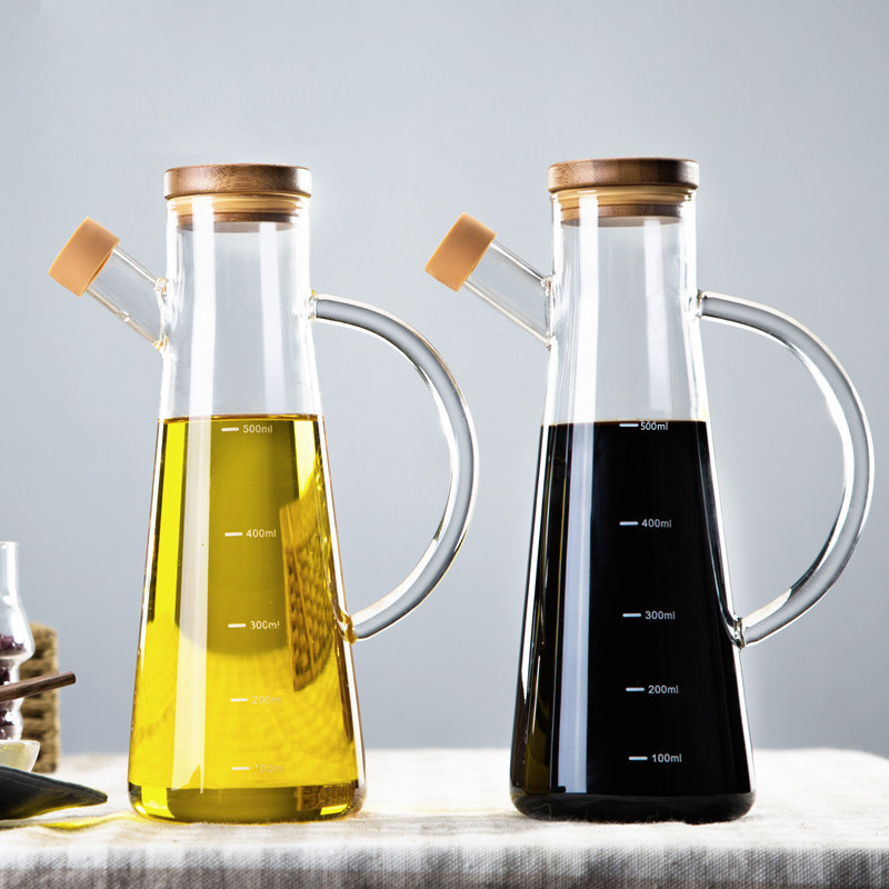 500ml kitchen oil jug toil seasoning pot with bamboo lids