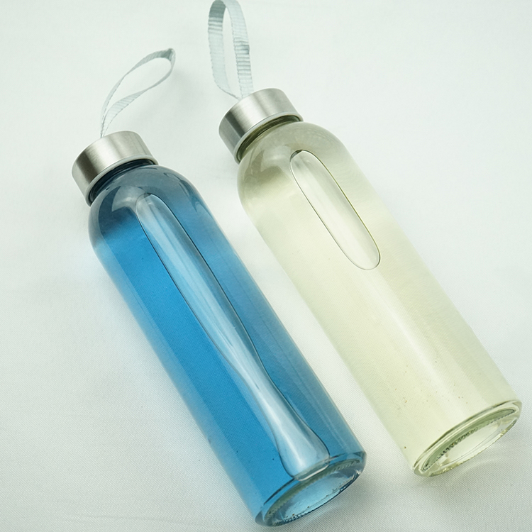 500ml machine made soda lime glass juice / water bottle with metal cap