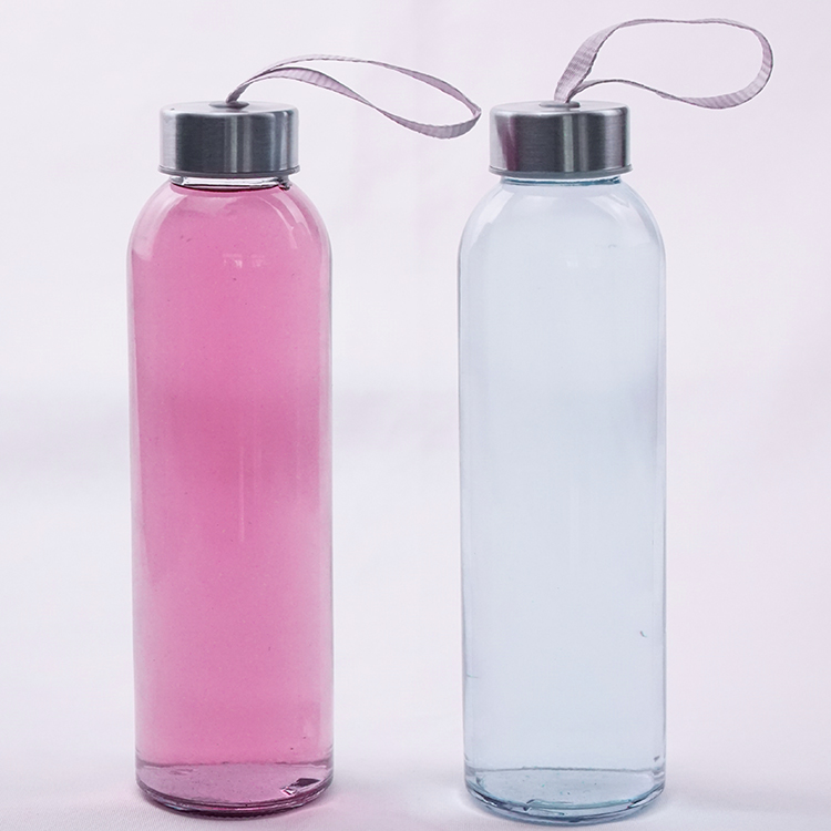 500ml machine made soda lime glass juice / water bottle with metal cap