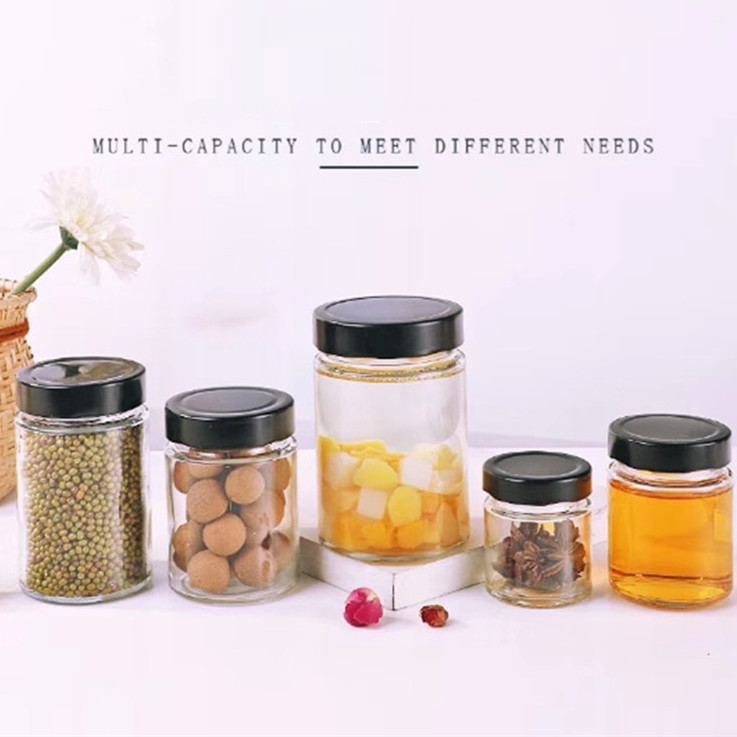500ml round clear Store fruit jam grain chili sauce with high black lid customize the color of the sauce glass JAR