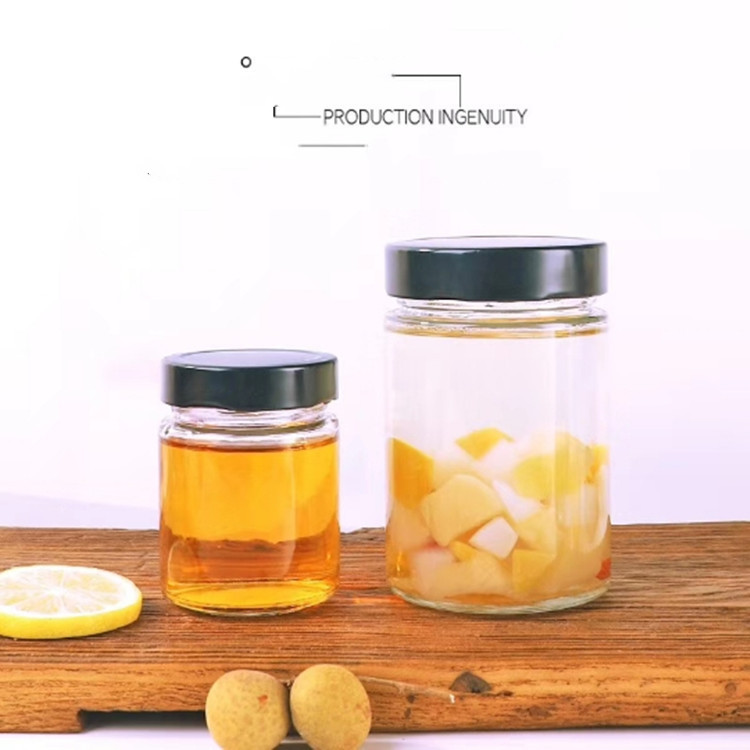 500ml round clear Store fruit jam grain chili sauce with high black lid customize the color of the sauce glass JAR