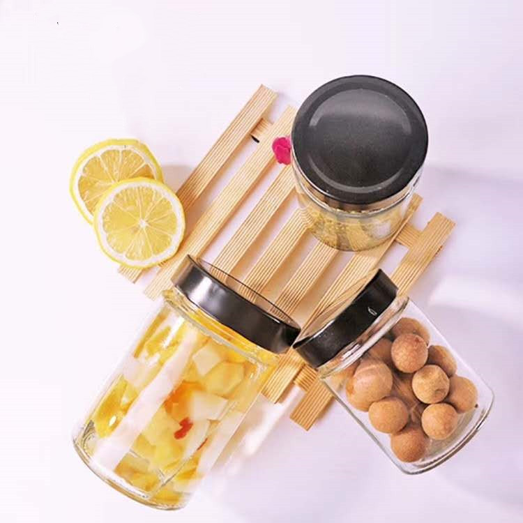 500ml round clear Store fruit jam grain chili sauce with high black lid customize the color of the sauce glass JAR