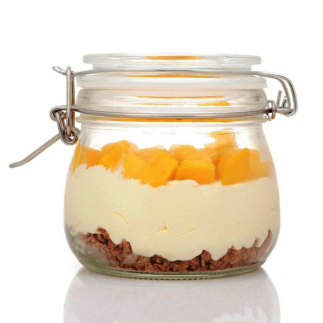 500ml round shape clip top storage food cake jam sauce glass jar with clamp