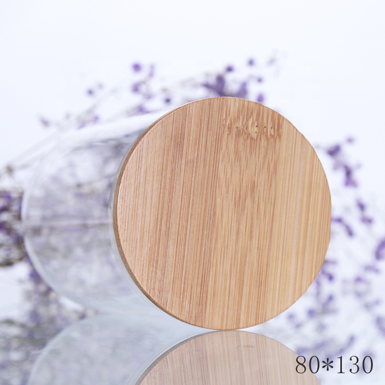 500ml round shape straight sided airless glass packaging container bamboo lid