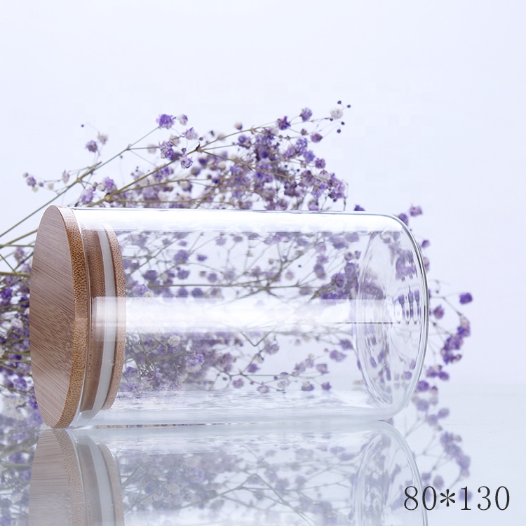 500ml round shape straight sided airless glass packaging container bamboo lid