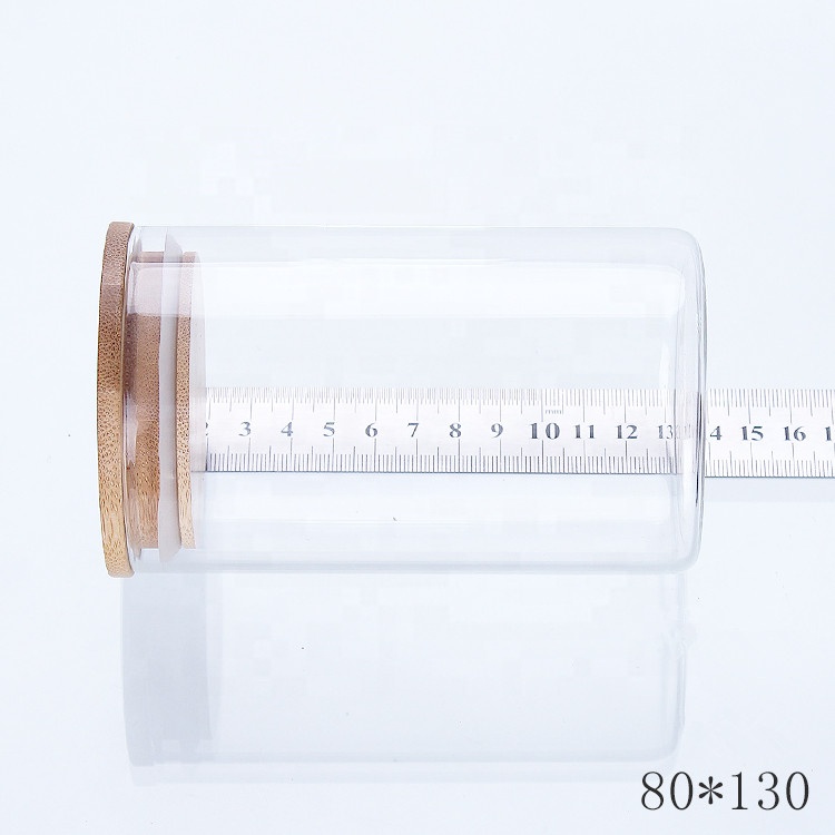 500ml round shape straight sided airless glass packaging container bamboo lid