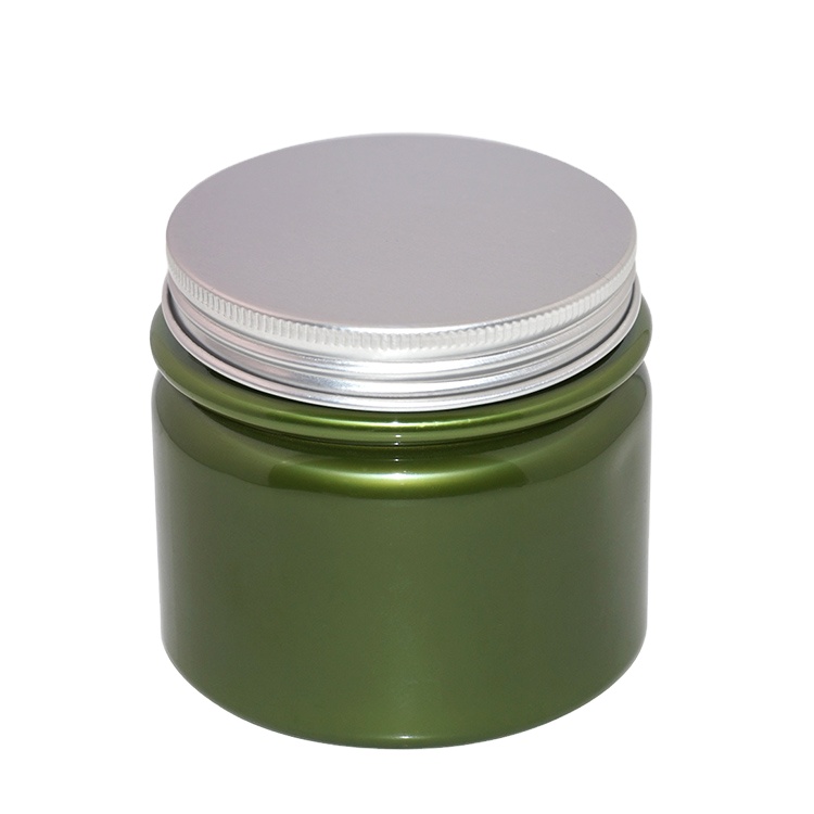 500ml solid green color wide mouth PET plastic cosmetic jar with aluminium screw cap