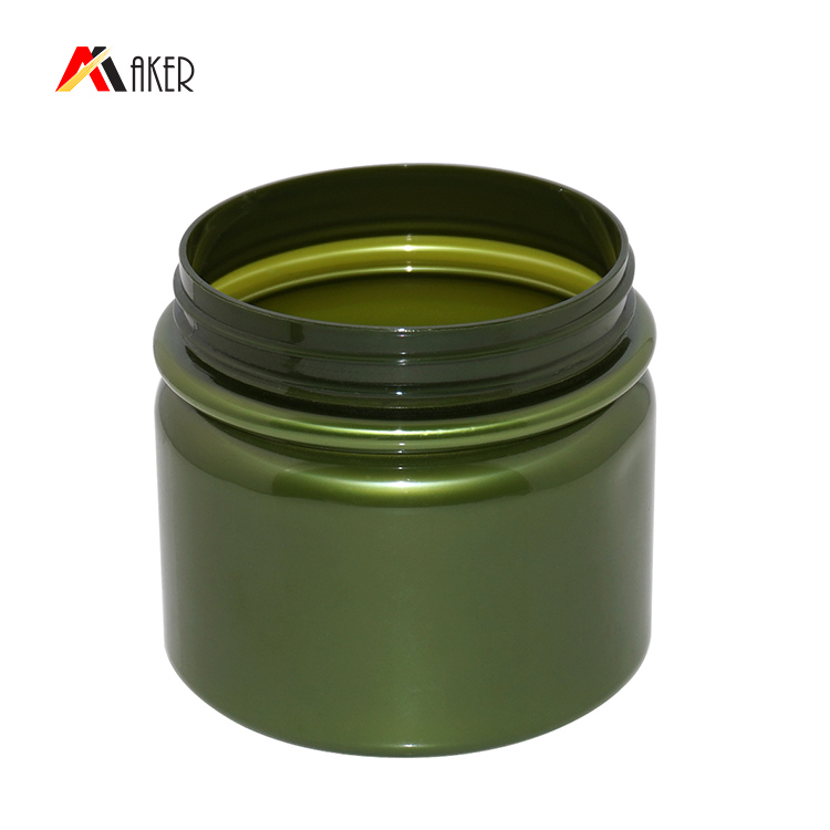 500ml solid green color wide mouth PET plastic cosmetic jar with aluminium screw cap
