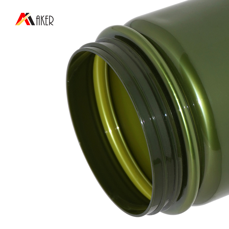 500ml solid green color wide mouth PET plastic cosmetic jar with aluminium screw cap