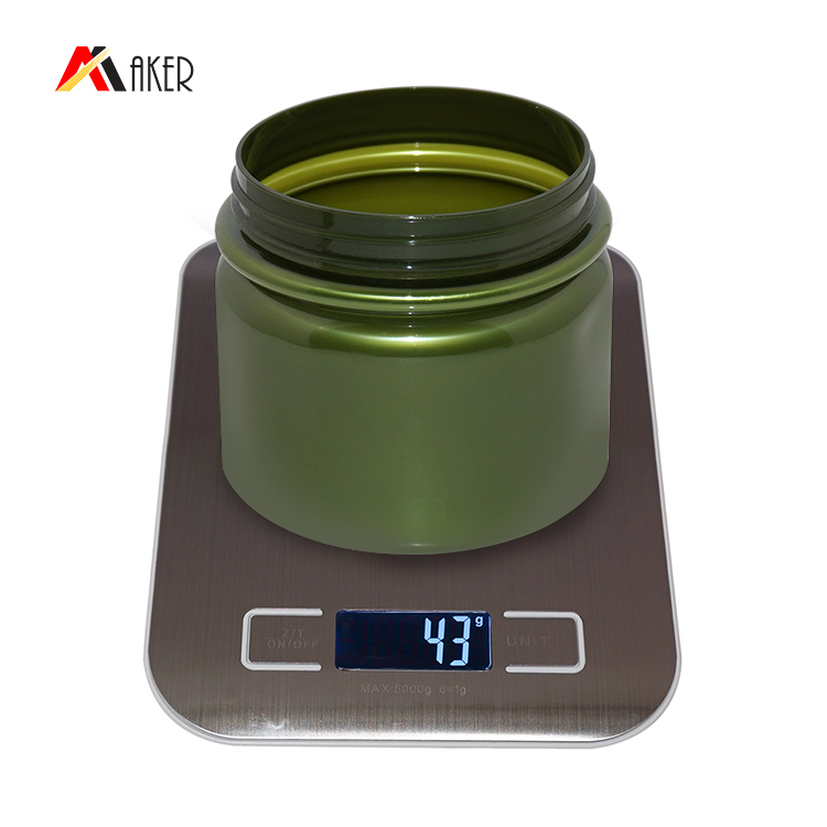 500ml solid green color wide mouth PET plastic cosmetic jar with aluminium screw cap