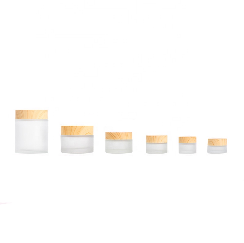 50G 1.7 oz Frost Glass Cosmetic Cream Glass jar with Wooden Stripe Cap Lid
