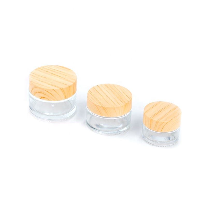 50G 1.7 oz Frost Glass Cosmetic Cream Glass jar with Wooden Stripe Cap Lid