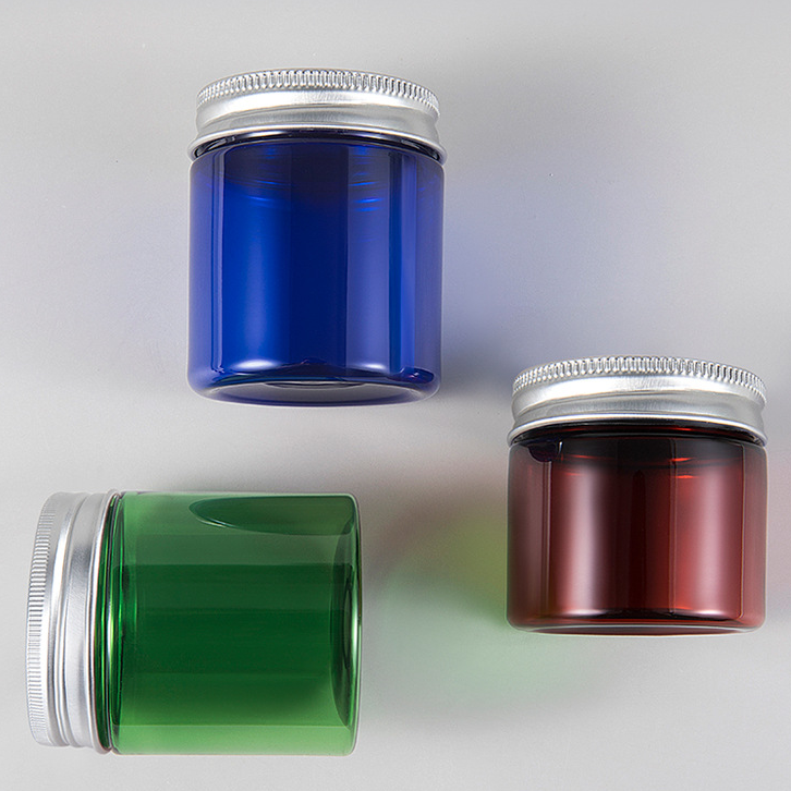 50G 80G PET cream jar plastic travel jar travel can blue cream jar with aluminum cap