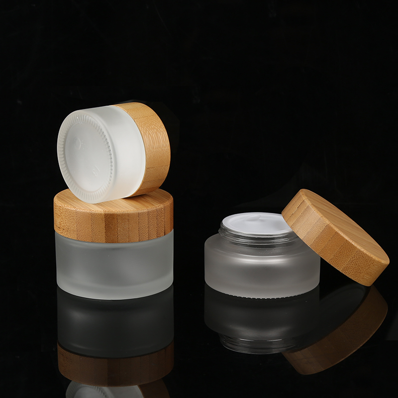 50G Bamboo Lid Frosted Bottle Cream Jars Empty Cosmetic Container For Hemp CBD Oil With Child Lock