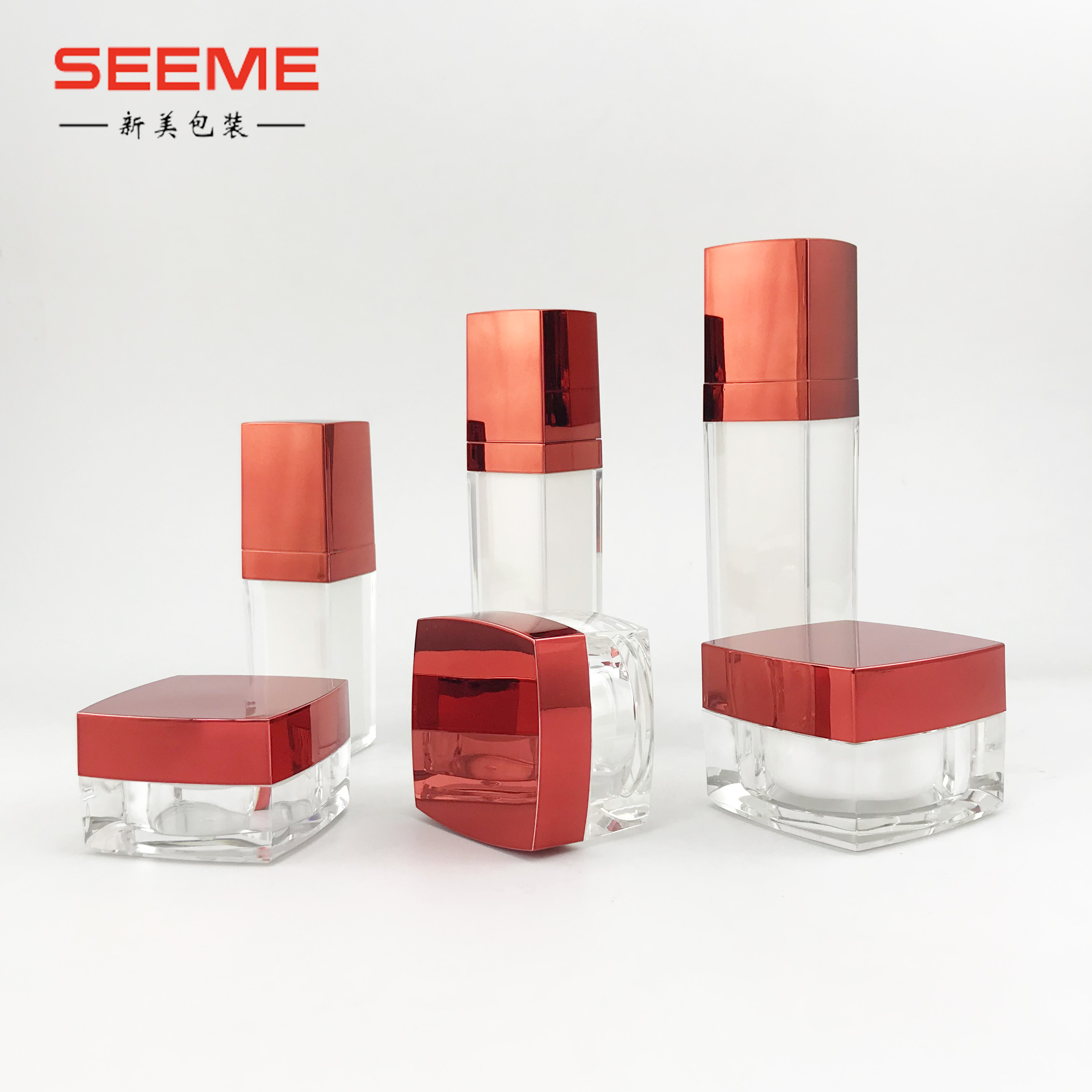 50G Plastic acrylic jar with lid, 15g 30g plastic acrylic cream jar with red lid manufacturer