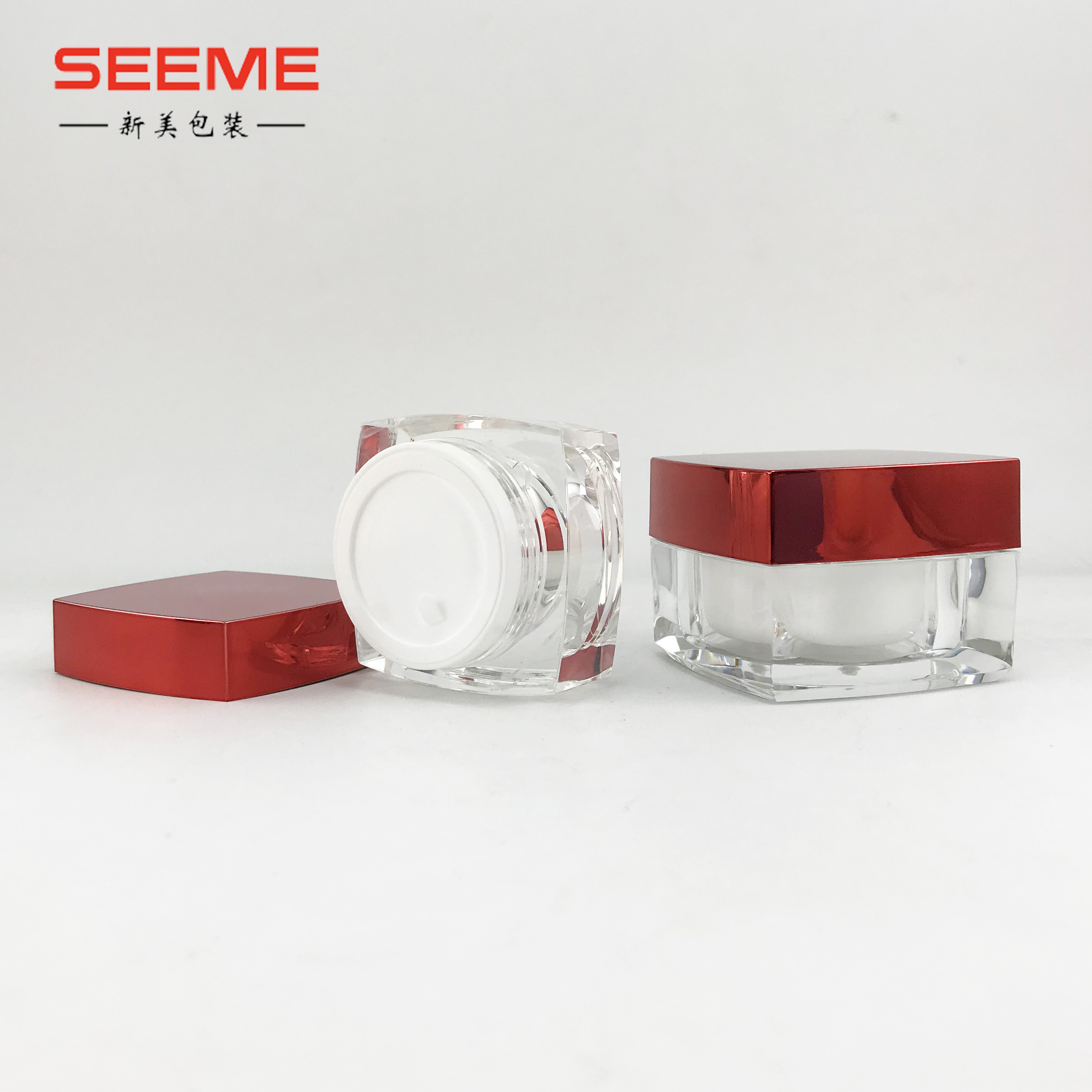 50G Plastic acrylic jar with lid, 15g 30g plastic acrylic cream jar with red lid manufacturer