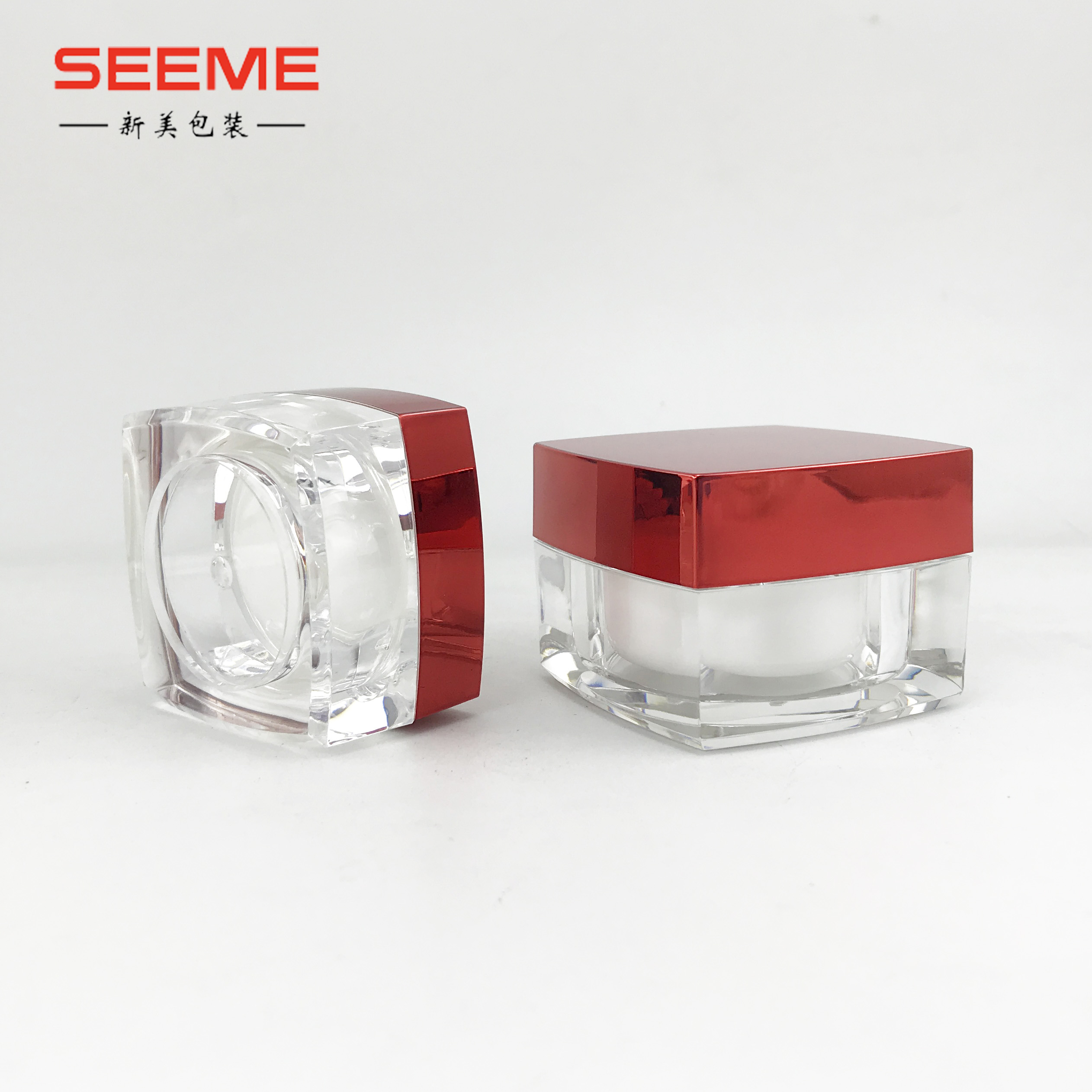 50G Plastic acrylic jar with lid, 15g 30g plastic acrylic cream jar with red lid manufacturer