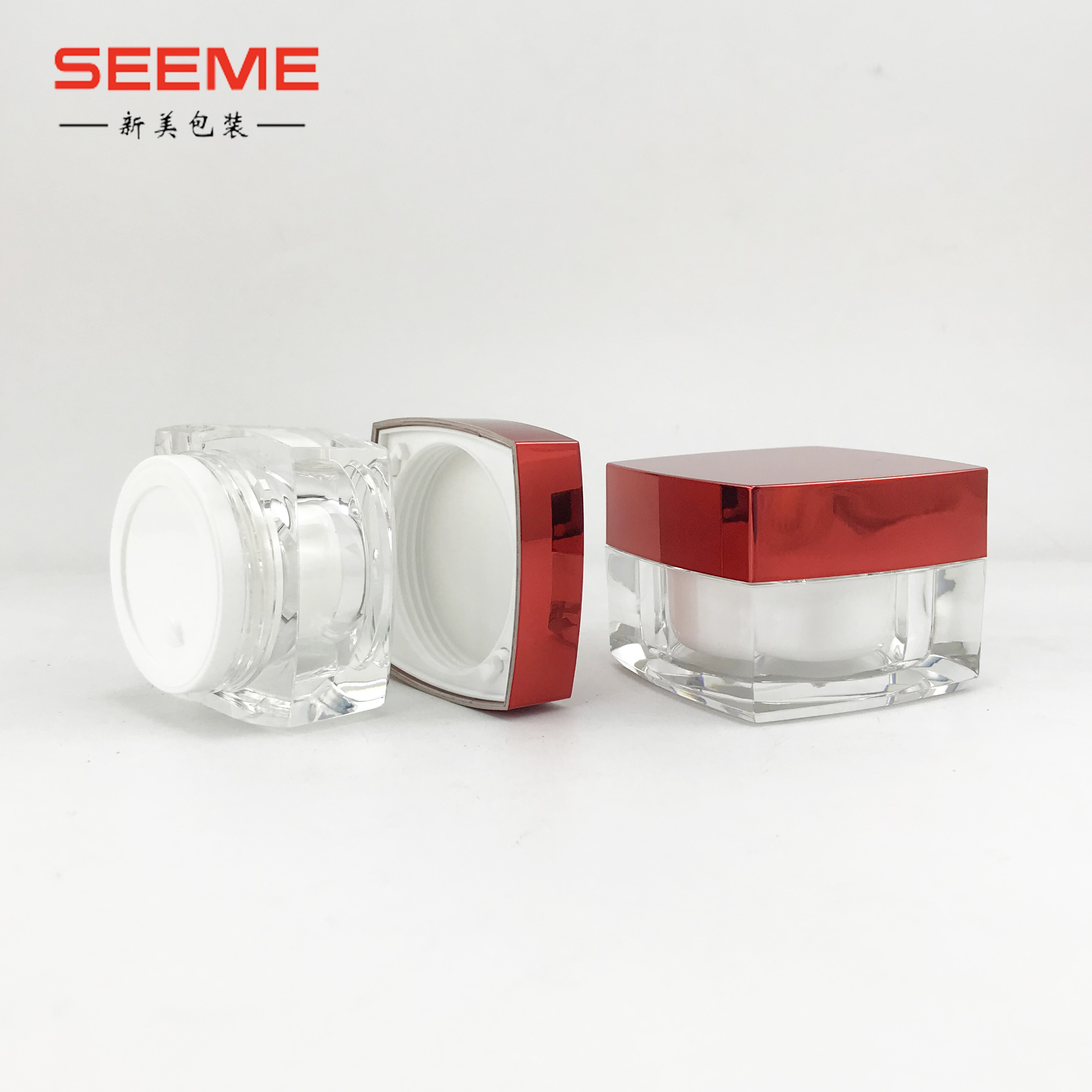 50G Plastic acrylic jar with lid, 15g 30g plastic acrylic cream jar with red lid manufacturer