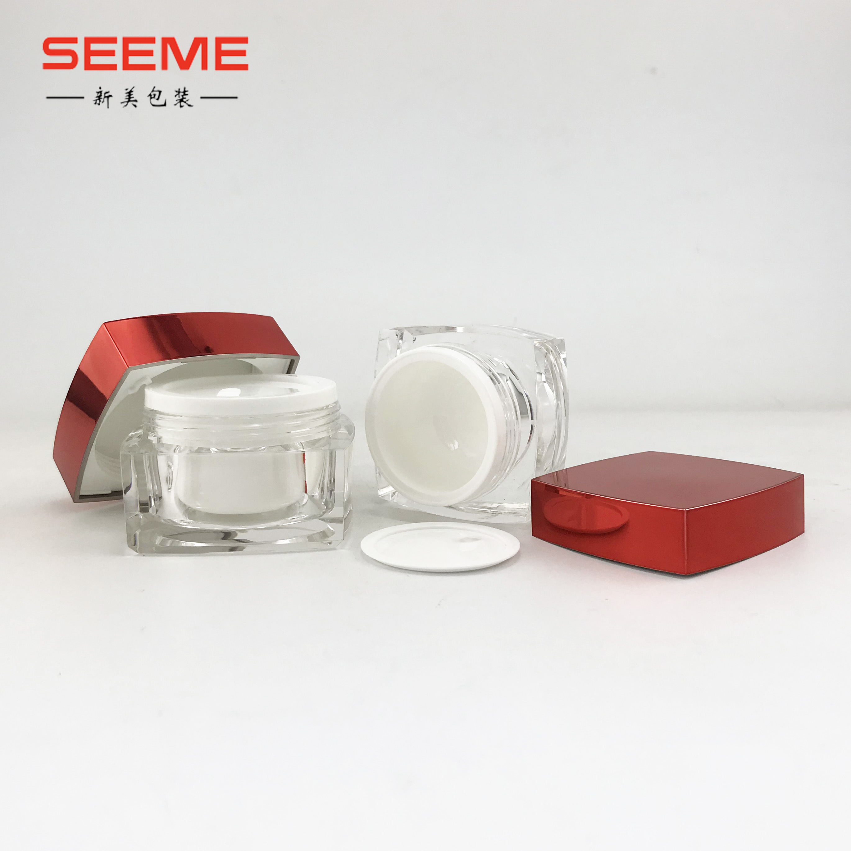 50G Plastic acrylic jar with lid, 15g 30g plastic acrylic cream jar with red lid manufacturer