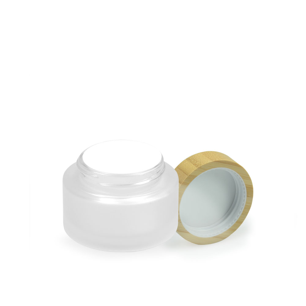 50G Round bamboo cosmetic cream jar clear frosted glass jar with bamboo screw lid