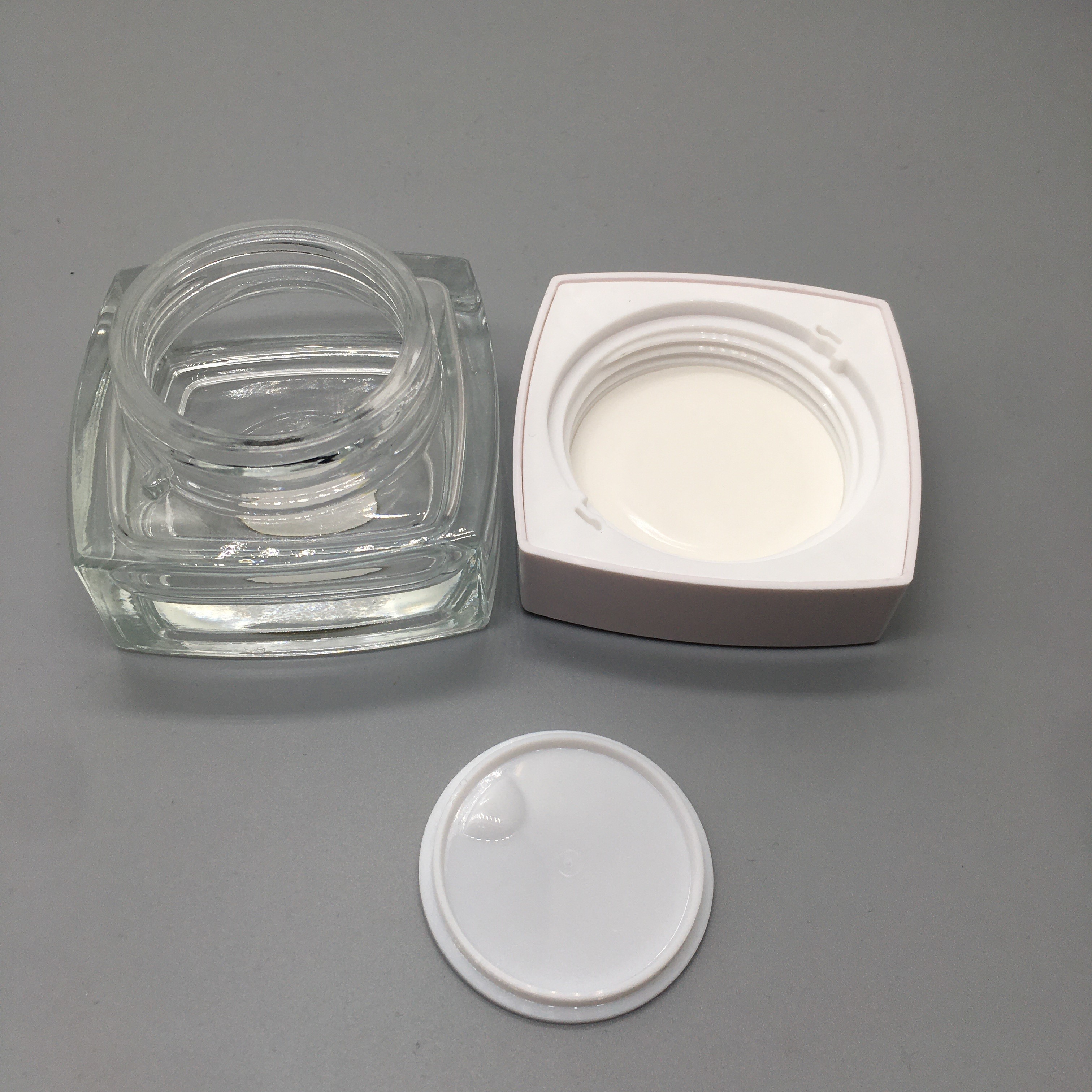 50G Square Glass Jar Containers With White Cap For Cosmetic,Cream and lotion