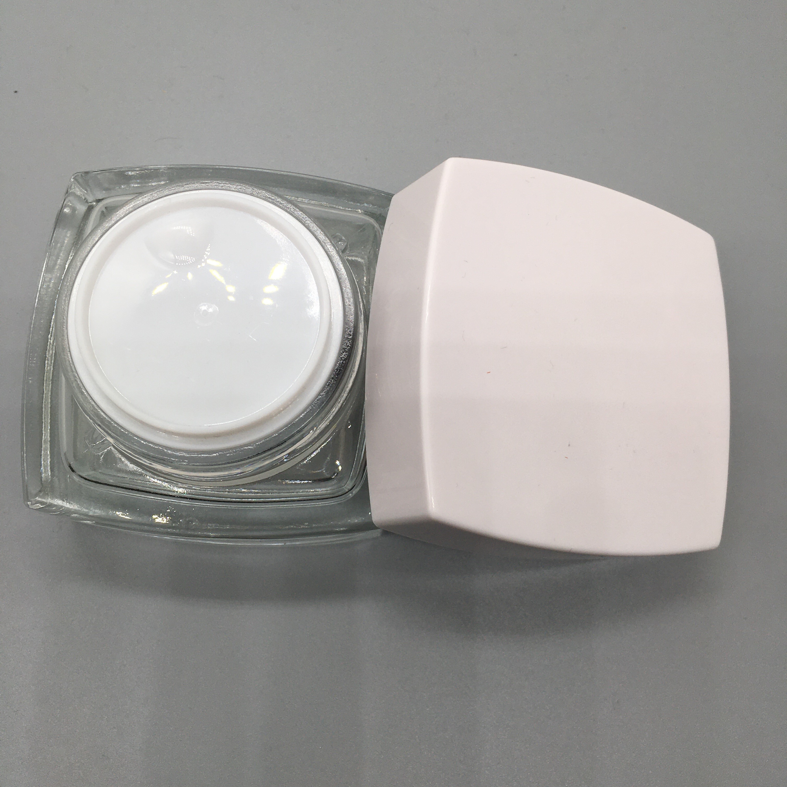 50G Square Glass Jar Containers With White Cap For Cosmetic,Cream and lotion