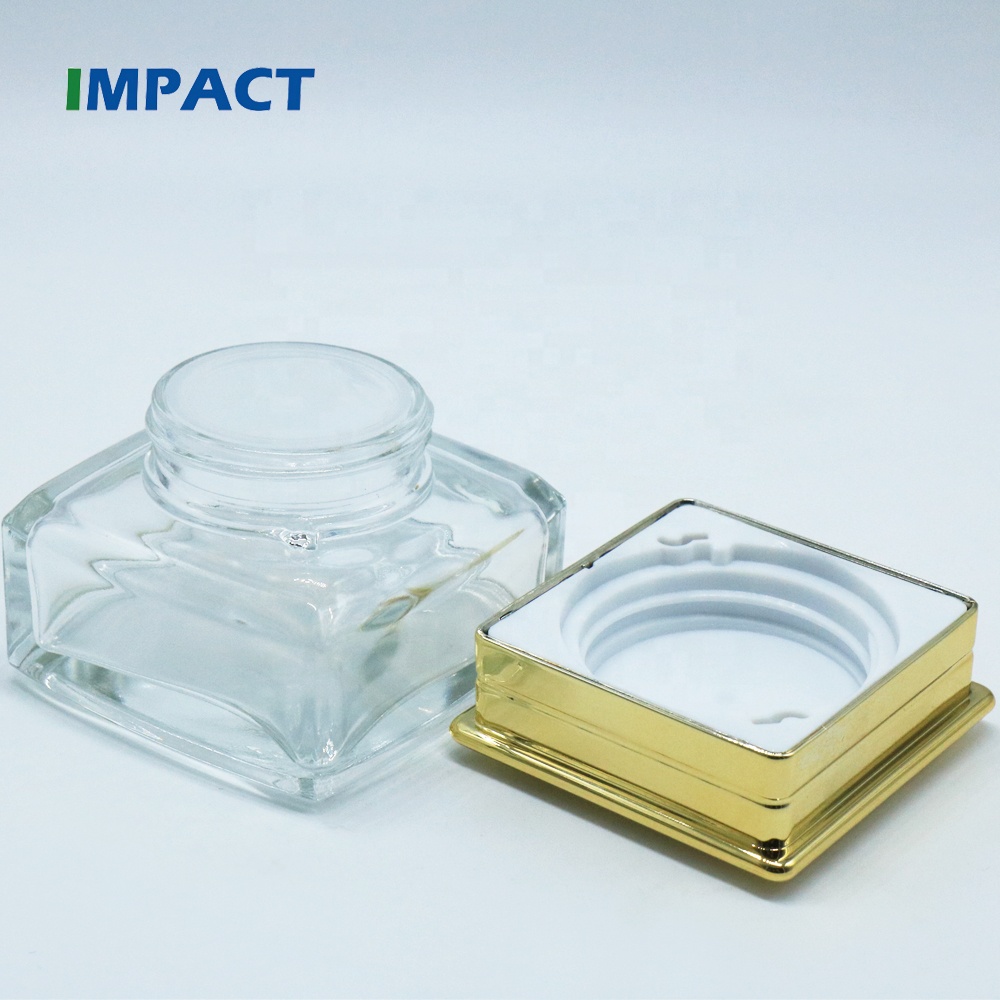 50G Square Shape Glass Jar with Gold Lid