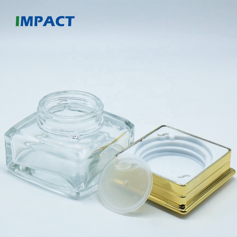 50G Square Shape Glass Jar with Gold Lid