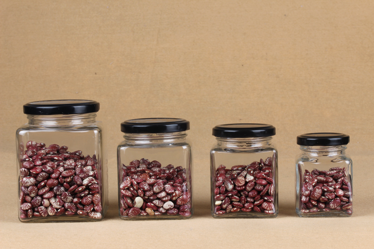 50ML 100ML 200ML 380ML 500ML Food Jam Honey Jar Square Glass Bottle With Tin Lid