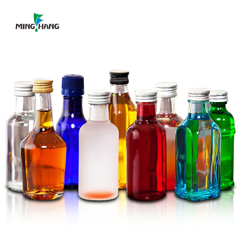 50ML 100ML Clear Mini round small wine glass bottle whisky sample packing glass bottle with aluminium lid