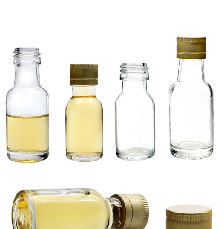 50ML 100ML Clear Mini round small wine glass bottle whisky sample packing glass bottle with aluminium lid