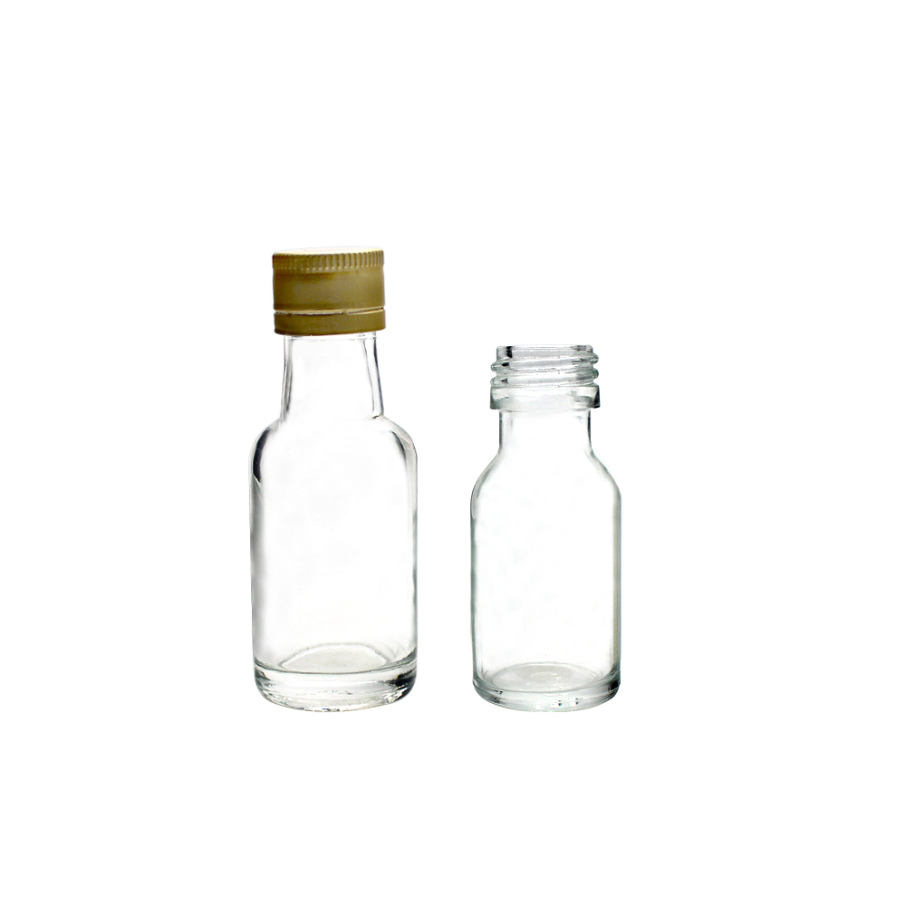 50ML 100ML Clear Mini round small wine glass bottle whisky sample packing glass bottle with aluminium lid